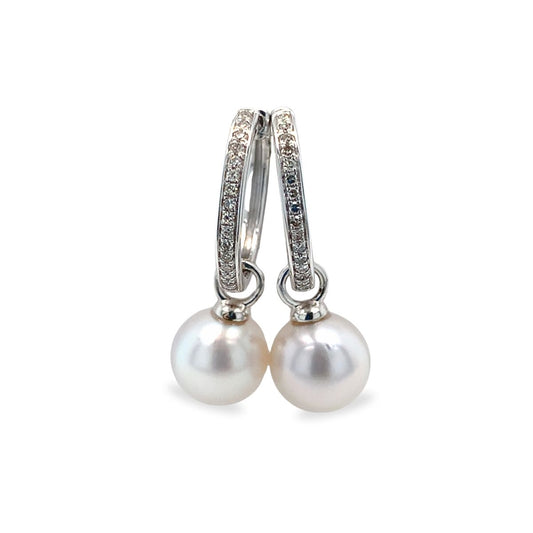9ct White Gold Diamond Hoops & 9-9.5mm South Sea Pearls