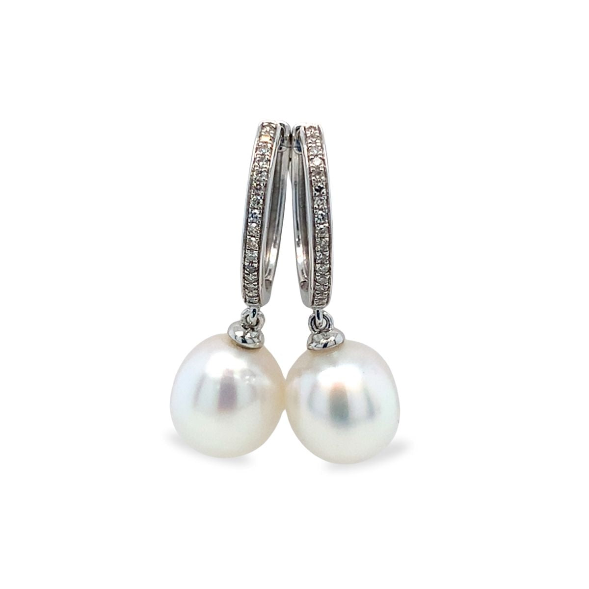 9ct White Gold 10-11mm South Sea Pearls & Diamond Hoops