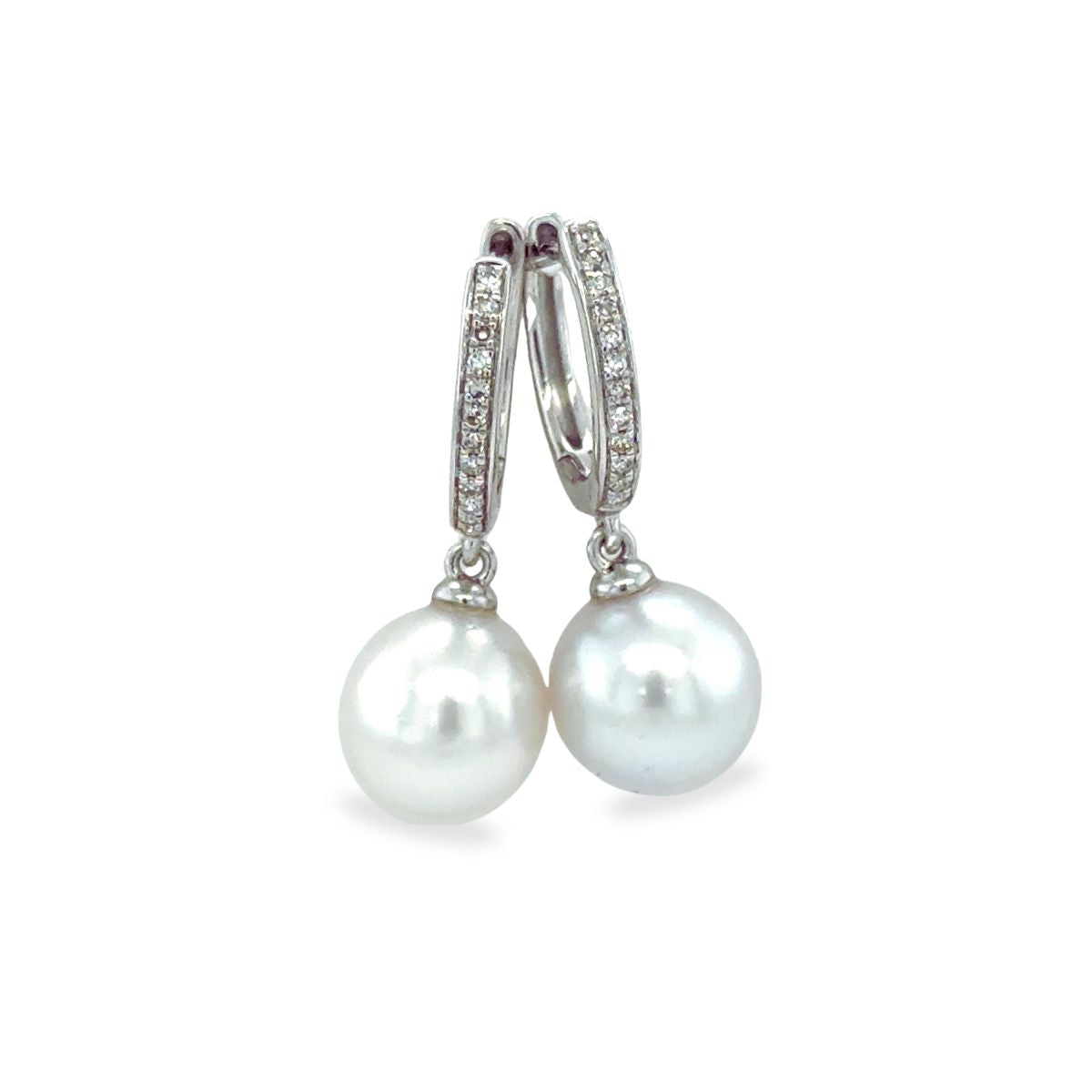 9ct White Gold 8-9mm South Sea Pearl & Diamond Hoops
