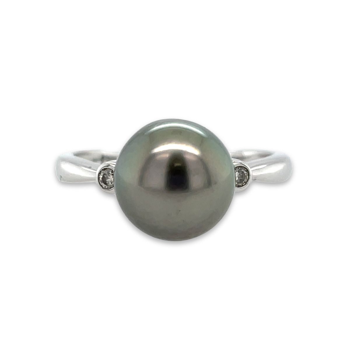 9ct Yellow Gold 9mm Tahitian Pearl & Diamond Ring