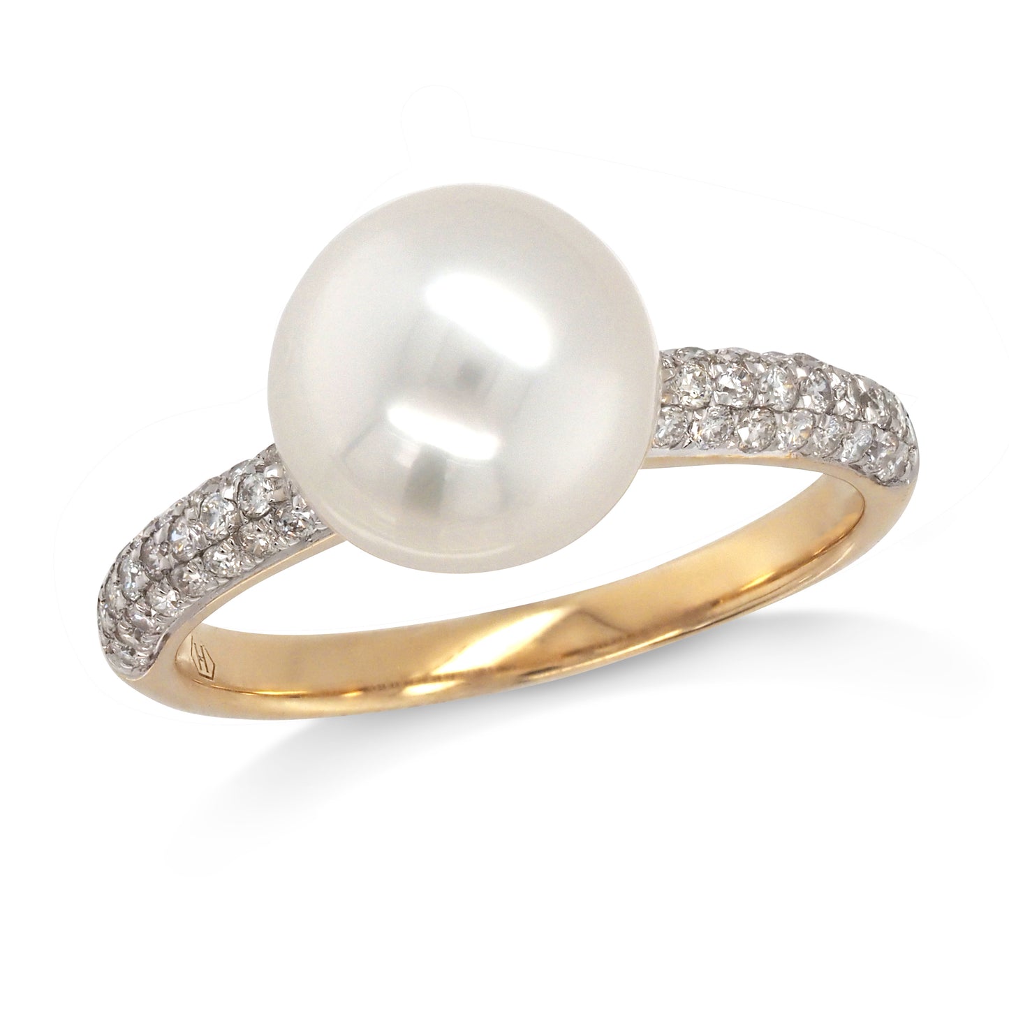 9ct Yellow Gold 8-9mm South Sea Pearl & Pave Diamond Ring