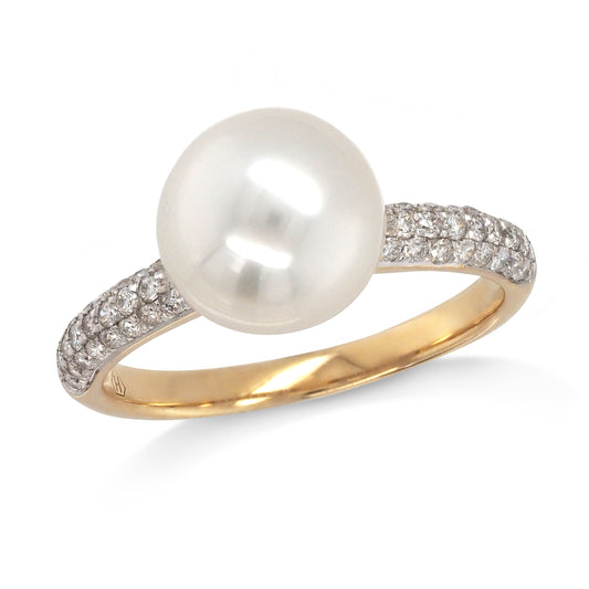 9ct Yellow Gold 8-9mm South Sea Pearl & Pave Diamond Ring