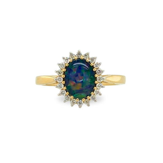 9ct Yellow Gold 9x7 Triplet Opal & Diamond Ring