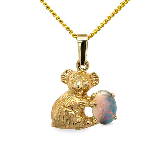 9ct Yellow Gold 7x5 Solid Opal Koala Pendant