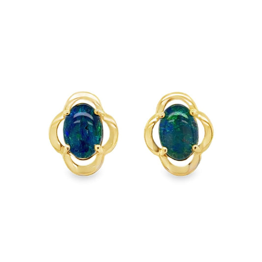 9ct Yellow Gold Australian Opal Triplet Stud Earrings