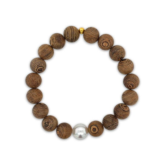 Arafura Collection South Sea Pearl & Wengewood Stretch Bracelet