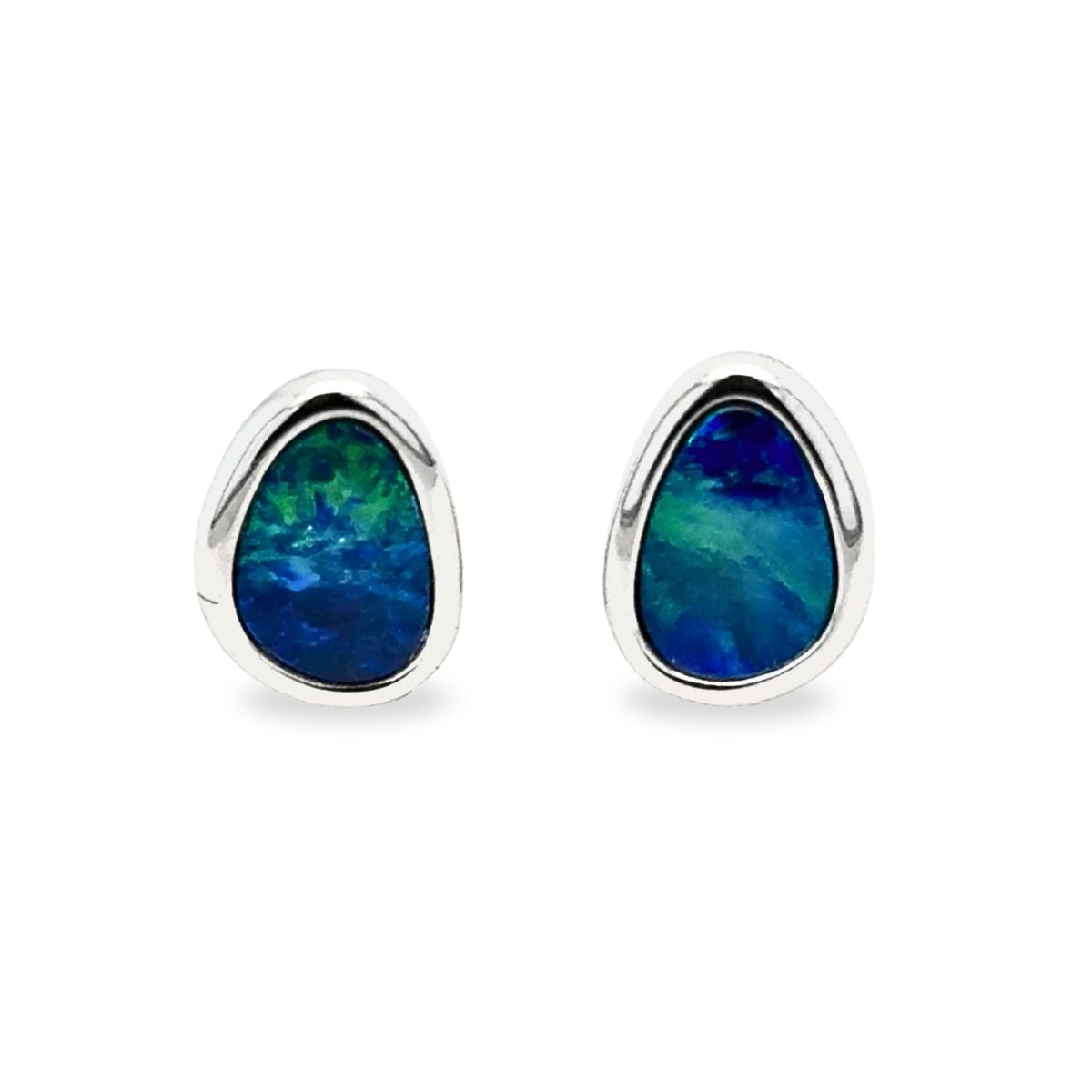 14ct White Gold Freeform Australian Doublet Opal Stud Earrings