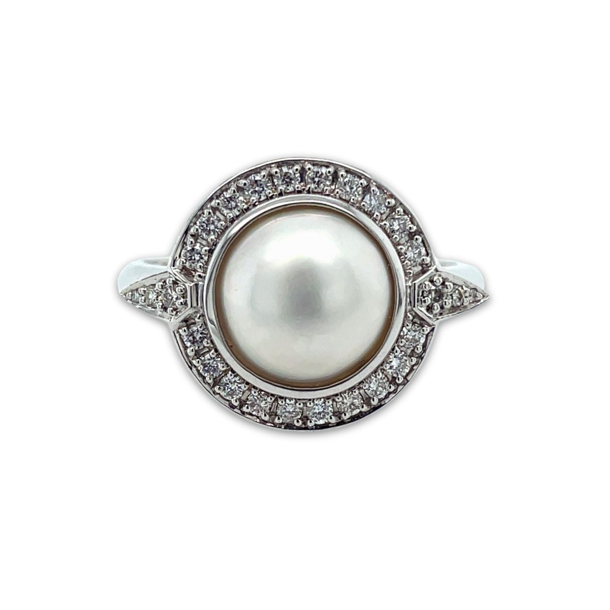 9ct White Gold 8mm Mabe Pearl & Diamond Ring