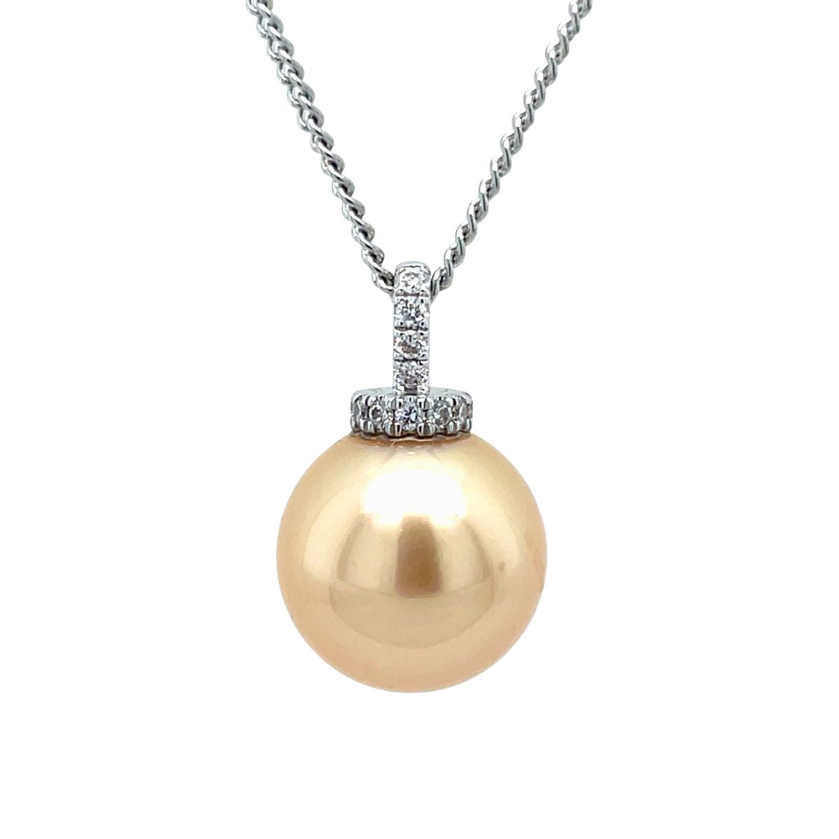 9ct White Gold 11.5mm Gold South Sea Pearl & Diamond Pendant