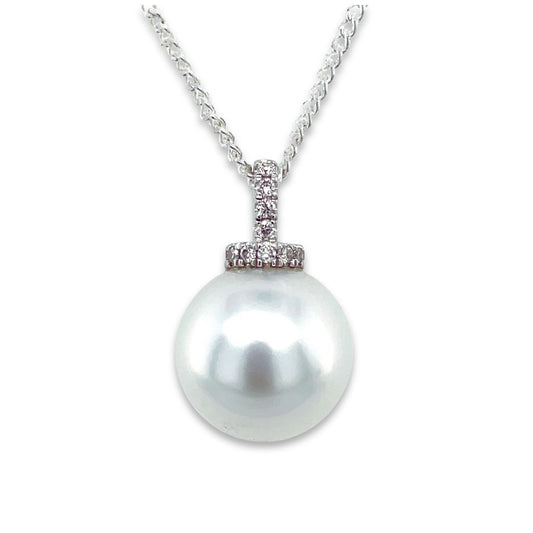 9ct White Gold 11-11.5mm South Sea Pearl & Diamond Pendant