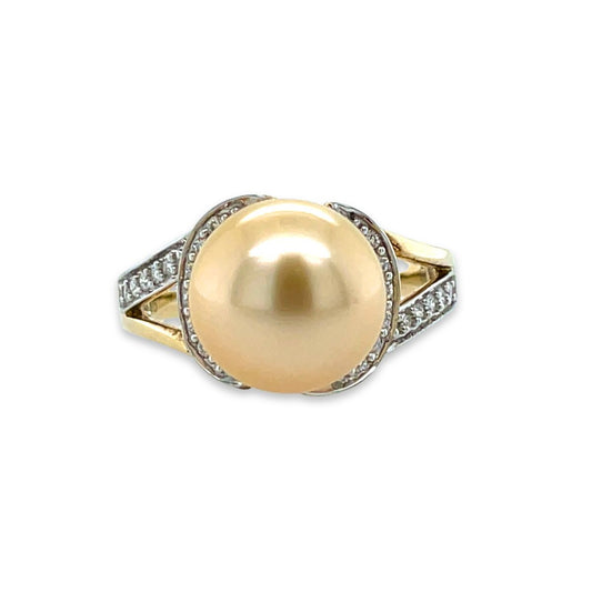 9ct Yellow Gold 10.5mm Gold South Sea Pearl With Diamonds