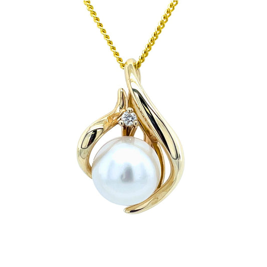 9ct Yellow Gold 10mm South Sea Pearl & Diamond Split Pendant
