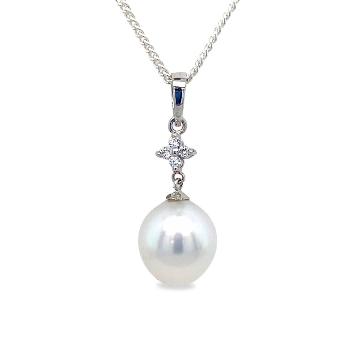 Sterling Silver 9-10mm South Sea Pearl Flower Pendant