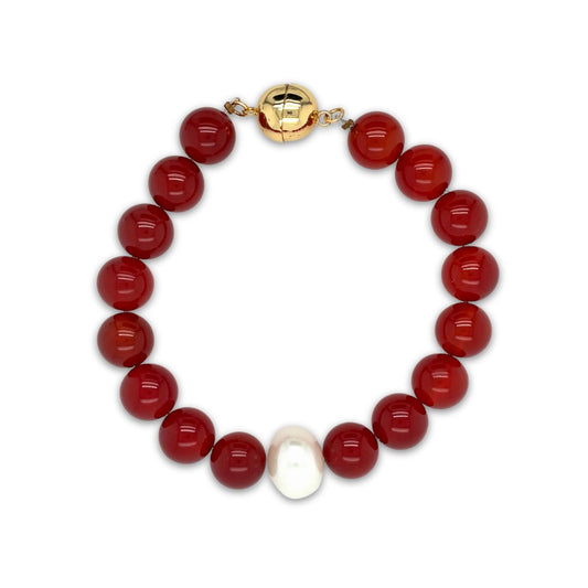 Arafura Collection South Sea Pearl & Red Carnelian Bracelet