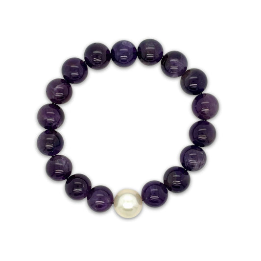 Arafura Collection South Sea Pearl & Amethyst Stretch Bracelet