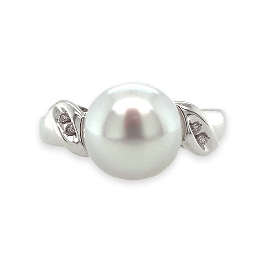 9ct White Gold 9-9.5mm South Sea Pearl & Diamond Ring