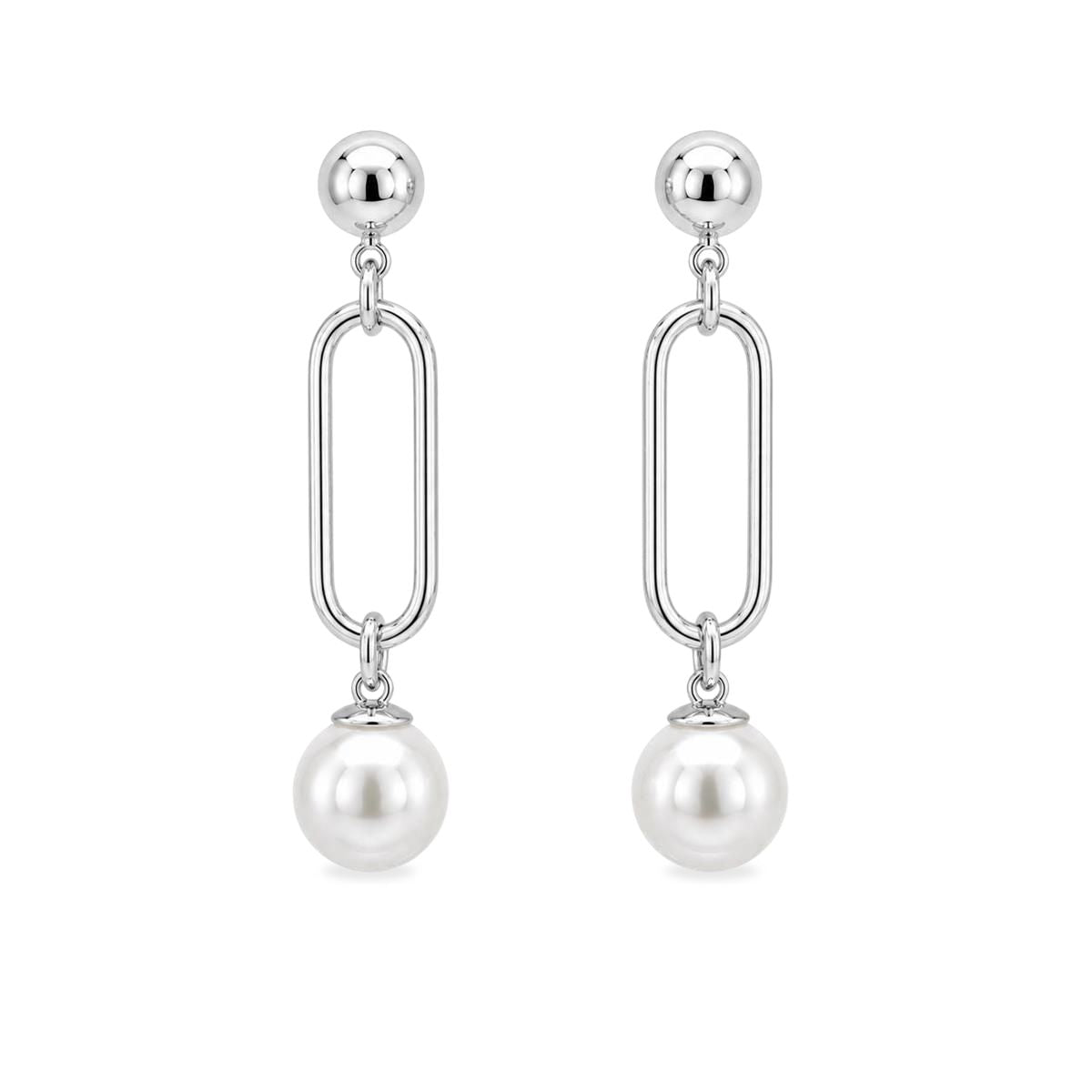 Sterling Silver 9-10mm South Sea Pearl Elongated Link Drop Studs
