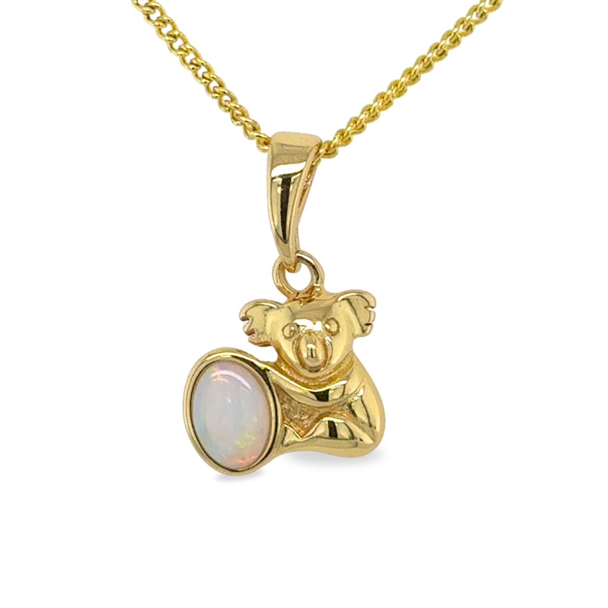 Gold Tone Sterling Silver Solid Opal Koala Pendant