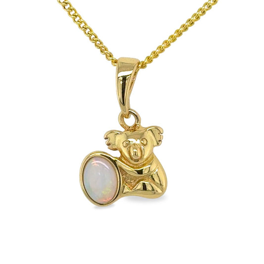 Gold Tone Sterling Silver Solid Opal Koala Pendant