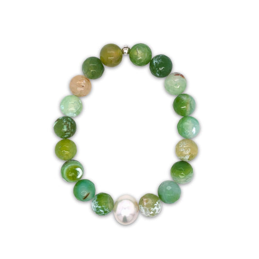 Arafura Collection South Sea Pearl & Dragon Agate Stretch Bracelet