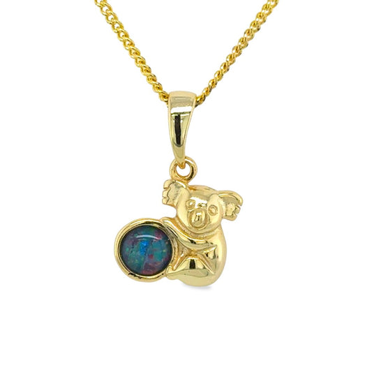 Gold Tone Sterling Silver Triplet Opal Koala Pendant