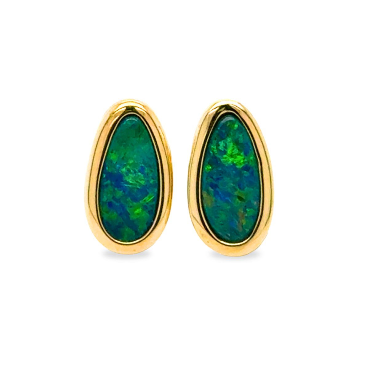 14ct Yellow Gold Freeform Doublet Opal Studs
