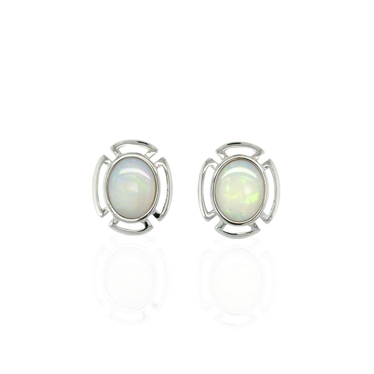 Sterling Silver Solid Opal Modern Design Studs