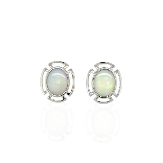 Sterling Silver Solid Opal Modern Design Studs