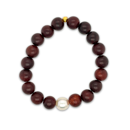 Arafura Collection South Sea Pearl & Rosewood Stretch Bracelet