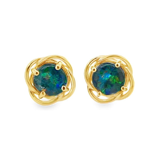 9ct Yellow Gold Triplet Opal Twist Studs