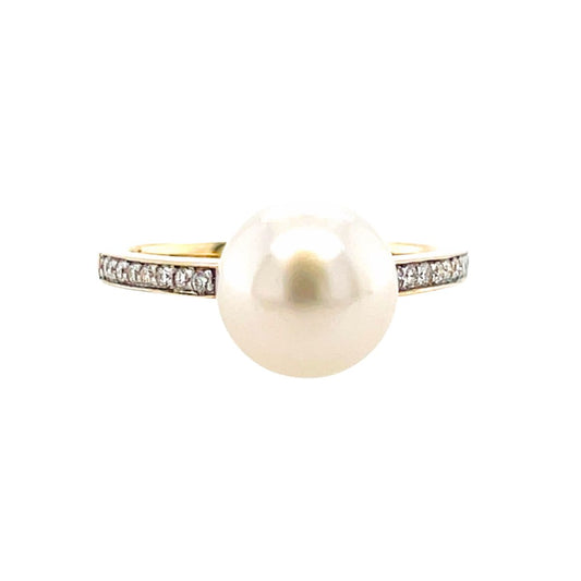 9ct Yellow Gold 9-9.5mm South Sea Pearl & Diamond Ring