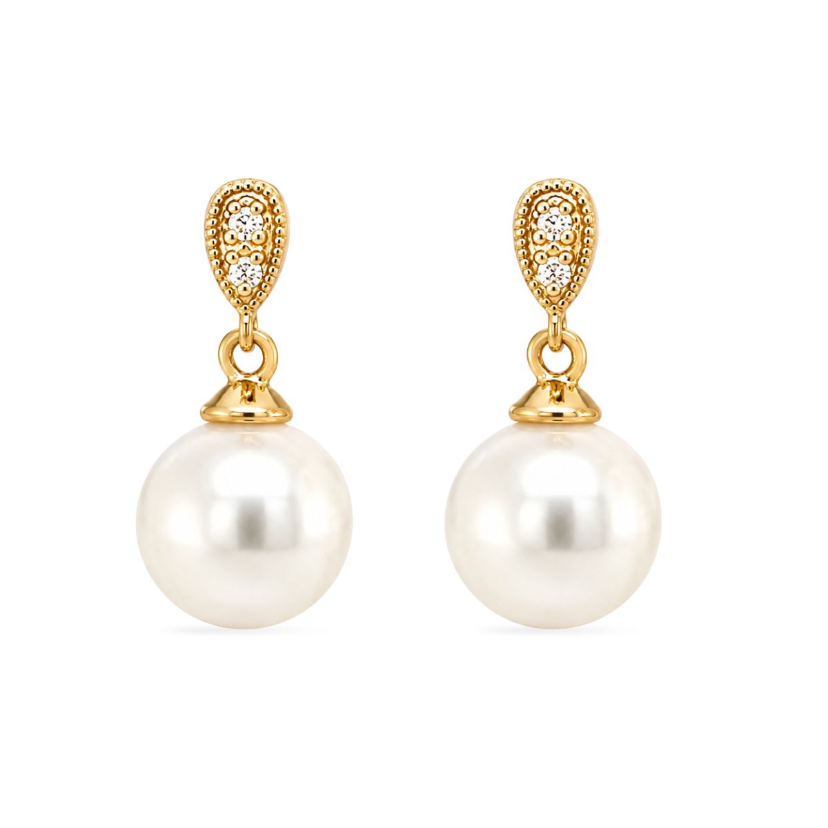 9ct Yellow Gold 9-10mm South Sea Pearl & Diamond Drop Studs
