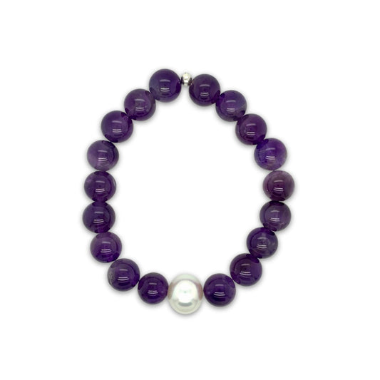 Arafura Collection South Sea Pearl & Amethyst Stretch Bracelet