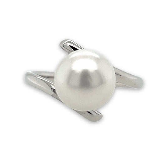 9ct White Gold 8-10mm South Sea Pearl Offset Ring