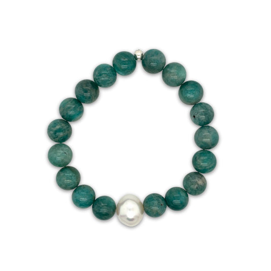 Arafura Collection South Sea Pearl & Amazonite Stretch Bracelet
