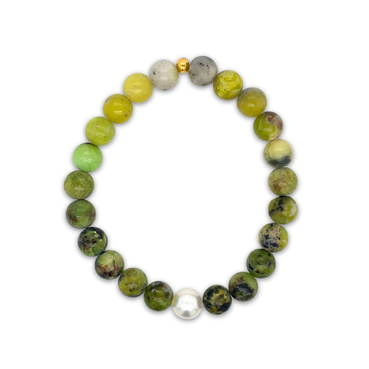 Arafura Collection South Sea Pearl & Chrysoprase Stretch Bracelet