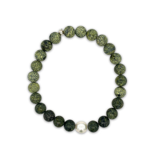 Arafura Collection South Sea Pearl & Green Serpentine Stretch Bracelet