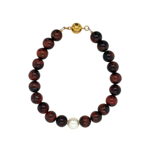 Arafura Collection South Sea Pearl & Red Dyed Tiger Eye Bracelet