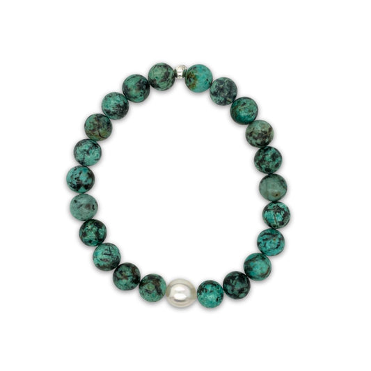 Arafura Collection South Sea Pearl & African Turquoise Stretch Bracele