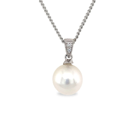 Sterling Silver 8-9mm South Sea Pearl & Cubic Zirconia Pendant