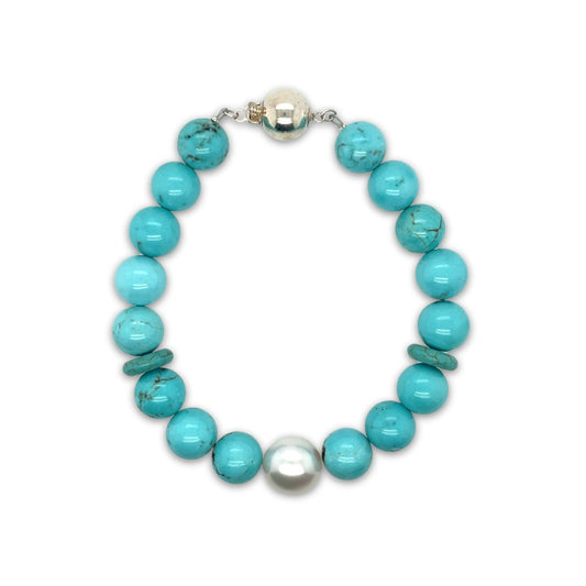 Arafura Collection South Sea Pearl With Turquoise Bracelet