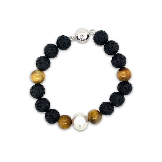 Arafura Collection South Sea Pearl, Lava & Tiger Eye Bracelet