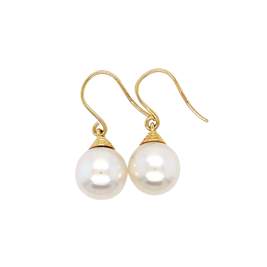 9ct Yellow Gold 11mm South Sea Pearl Three Ridge Drop Hooks