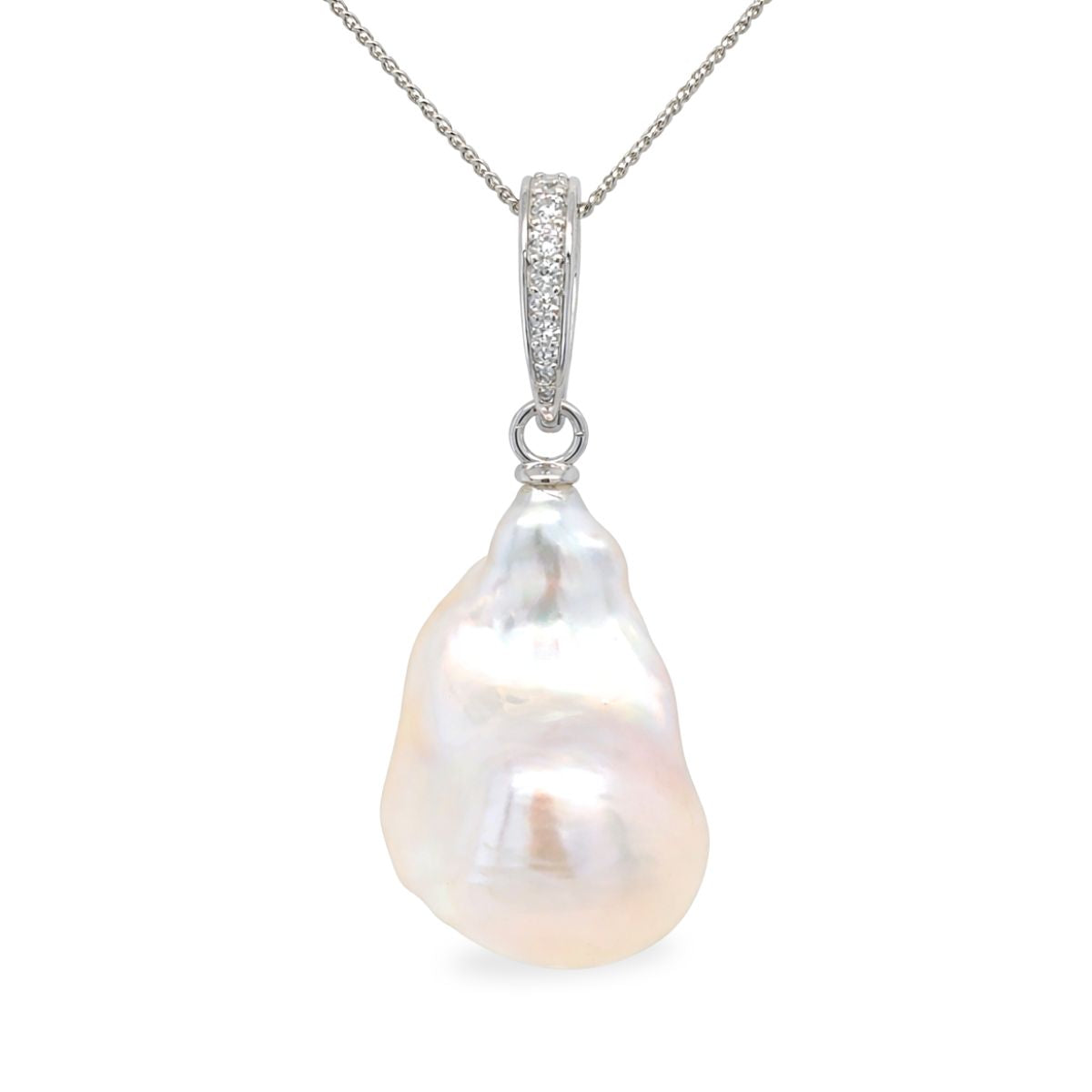 Sterling Silver Barqoue Freshwater Pearl and Cubic Zirconia Pendant