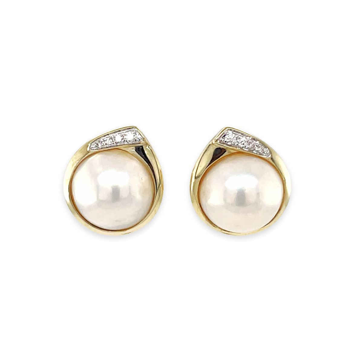 9ct Yellow Gold 10mm Mabe South Sea Pearl & Diamond Studs