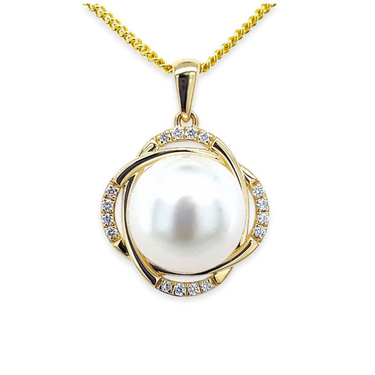18ct Yellow Gold 11-11.5mm South Sea Pearl & Diamond Pendant