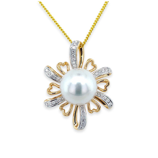 18ct Yellow Gold 12-12.5mm South Sea Pearl Heart Loop Pendant