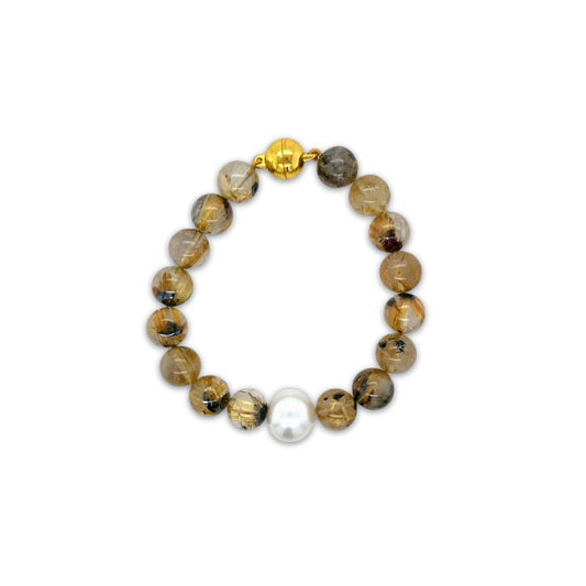Premium Arafura Collection South Sea Pearl & Rutilated Quartz Bracelet