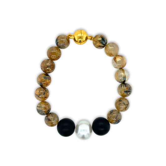 Premium Arafura Collection South Sea Pearl, Onyx & Quartz Bracelet