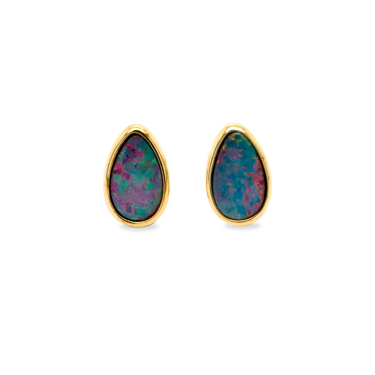 14ct Yellow Gold Freeform Doublet Opal Assorted Studs